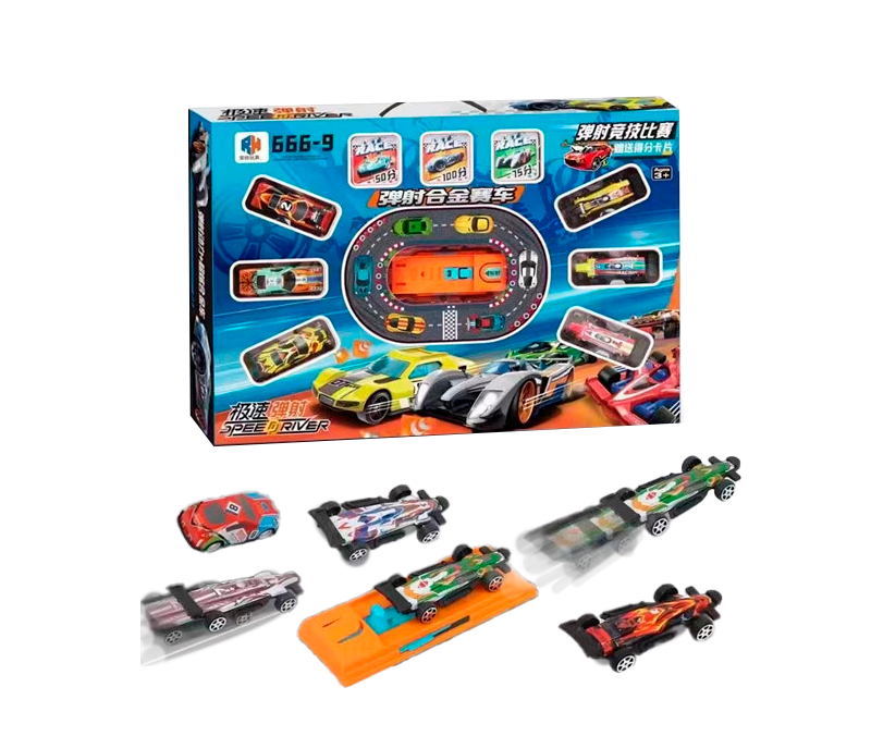 Set de Pista de Carreras con Lanzador y Vehículos Deportivos Miniatura