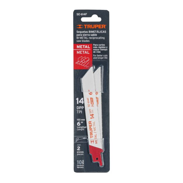 Seguetas Sierra Sable para Metales 6" (15 cm) 14 DPP Truper (Paquete de 2)