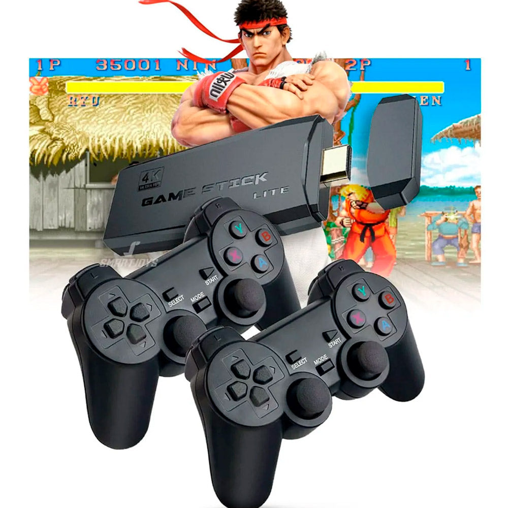 Consola Retro Game Stick con 2 Controles Inalámbricos: ¡10,000+ Juegos Clásicos, Acción Multijugador y HDMI 4K!