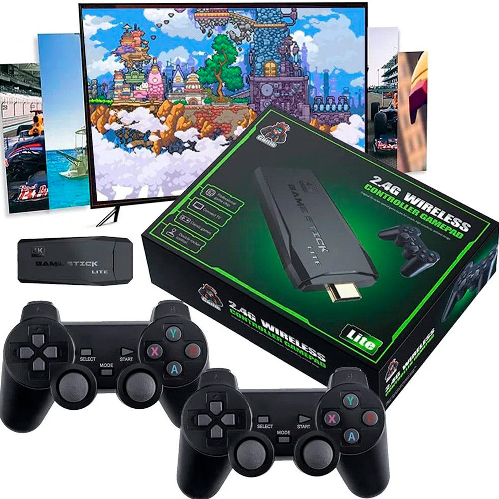 Consola Retro Game Stick con 2 Controles Inalámbricos: ¡10,000+ Juegos Clásicos, Acción Multijugador y HDMI 4K!