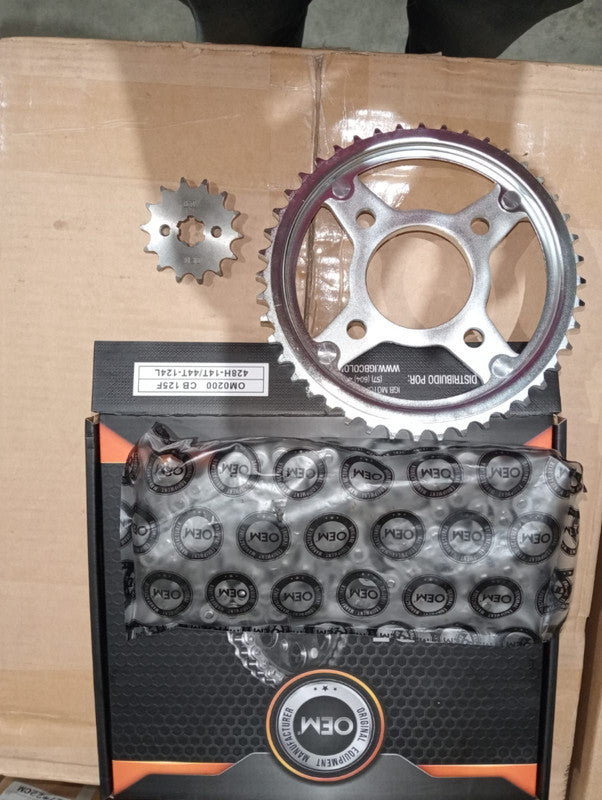Kit de Arrastre 14x44 4 Huecos (Cadena 428H-124) para Motocicleta Honda CB 125F - Marca OEM (Calidad Original) (Despacho 4 a 5 días hábiles)