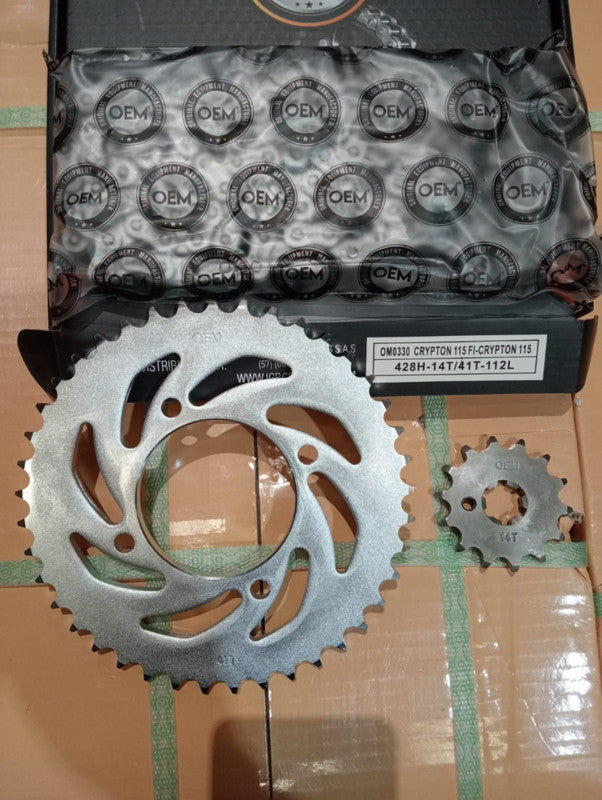 Kit de Arrastre 14x41 4 Huecos (Cadena 428H-112) para Motocicleta Yamaha Crypton 115 FI, Crypton 115 - Marca OEM (Calidad Original) (Despacho 4 a 5 días hábiles)