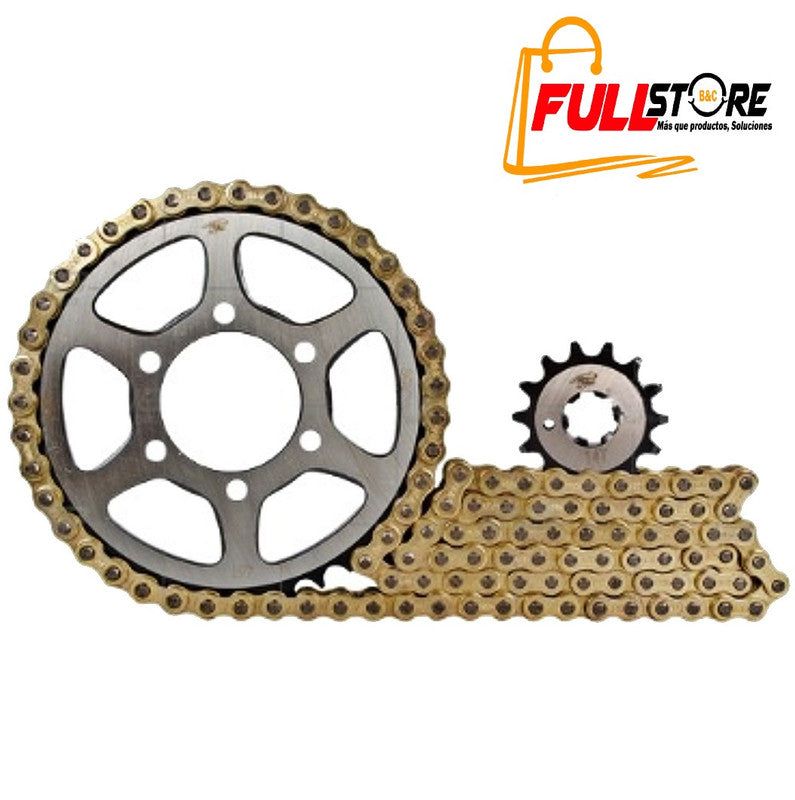 Kit de Arrastre 14x45 6 Huecos (Cadena Dorada 428H-132) para Motocicleta Yamaha XTZ 150 - Marca Revo Scorpion (Alta Resistencia) (Despacho 4 a 5 días hábiles)