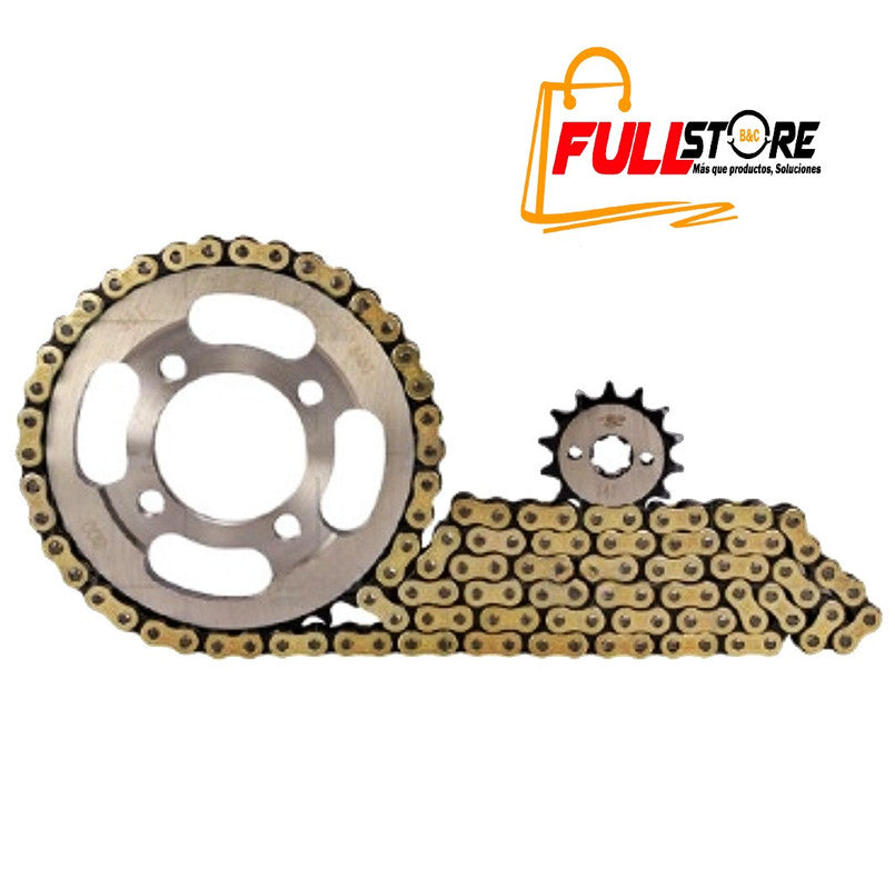 Kit de Arrastre 14x35 4 Huecos (Cadena Dorada 428H-120) para Motocicleta Suzuki AX4, Evolution, Best 125, Euro II, Vivax 115, Viva R, Cool, Style - evolution - Marca Revo Scorpion (Alta Resistencia) (Despacho 4 a 5 días hábiles)
