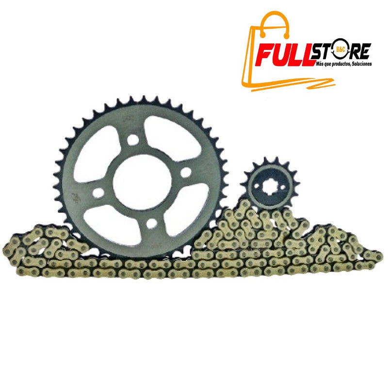 Kit de Arrastre 15x43 4 Huecos (Cadena Dorada 428H-132) para Motocicleta Bajaj Pulsar 135, Pulsar 125 NS, Discover 125 ST, Discover 150 ST - Marca Revo Scorpion (Alta Resistencia) (Despacho 4 a 5 días hábiles)