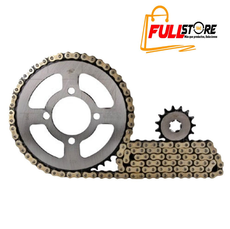 Kit de Arrastre 15x47 4 Huecos (Cadena Dorada 428H-120) para Motocicleta Yamaha DT 125, DT 175 - Marca Revo Scorpion (Alta Resistencia) (Despacho 4 a 5 días hábiles)