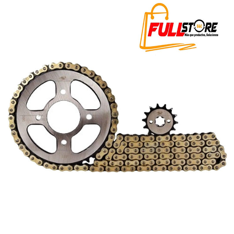 Kit de Arrastre 15x45 4 Huecos (Cadena Dorada 428H-132) para Motocicleta Suzuki Gixxer 150, Gixxer 150 SF - Marca Revo Scorpion (Alta Resistencia) (Despacho 4 a 5 días hábiles)