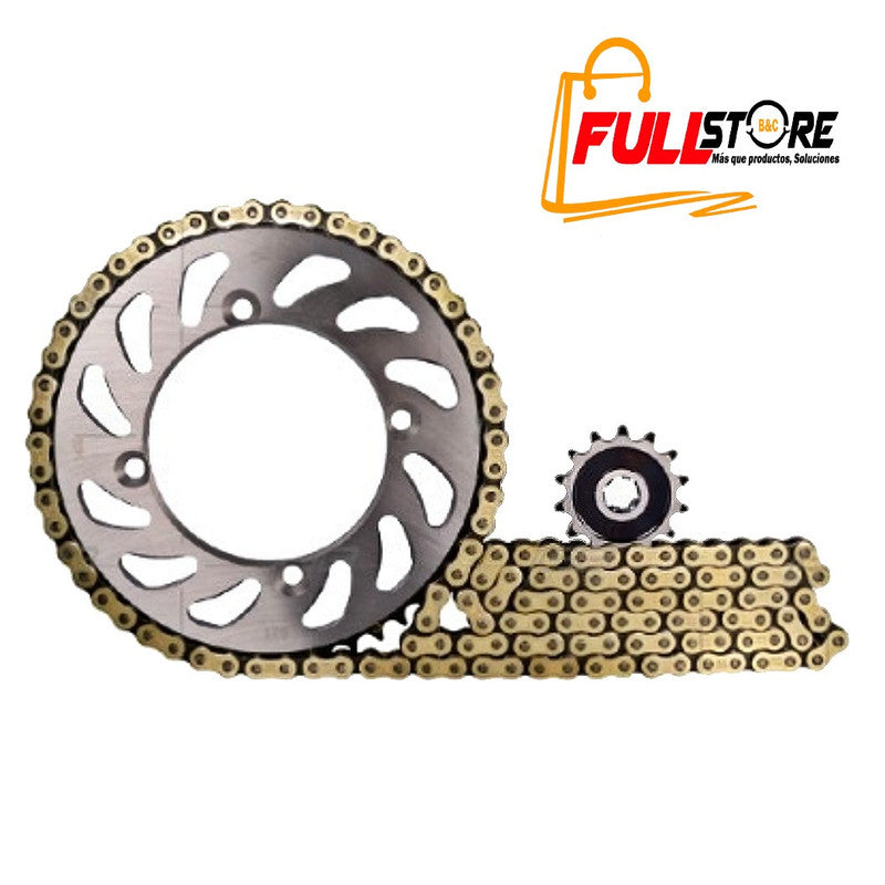 Kit de Arrastre 14x52 (Cadena Dorada 428H-132) para Motocicleta Kawasaki KLX 150L - Marca Revo Scorpion (Alta Resistencia) (Despacho 4 a 5 días hábiles)