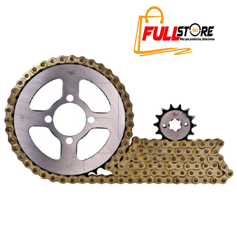 Kit de Arrastre 13x47 (Cadena Dorada 428H-116) para Motocicleta Bajaj Boxer CT100, Boxer CT100 Titanium, Platino 100 - Marca Revo Scorpion (Alta Resistencia) (Despacho 4 a 5 días hábiles)