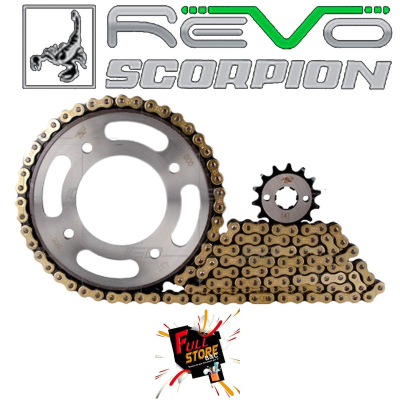 Kit Arrastre 14x43 (Cadena Dorada 420H-132) Honda CBF 125, EURO II - Revo Scorpion (Alta Resistencia) (Despacho 4 a 5 días hábiles)