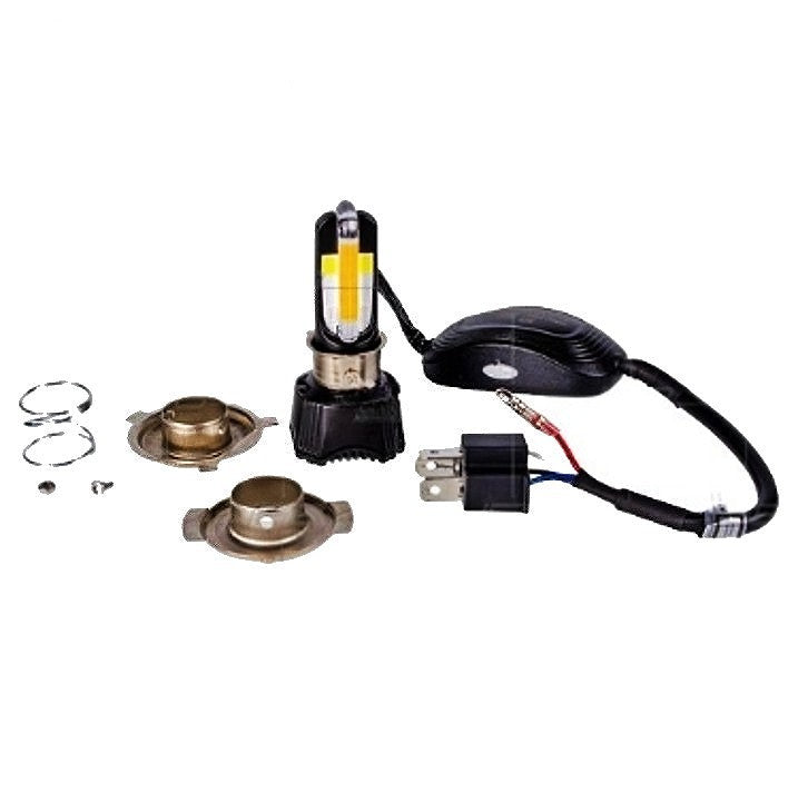 Bombillo LED H4 Revo Tipo Original 4000 Lumens Reales con Ventilador y Piloto Amarillo