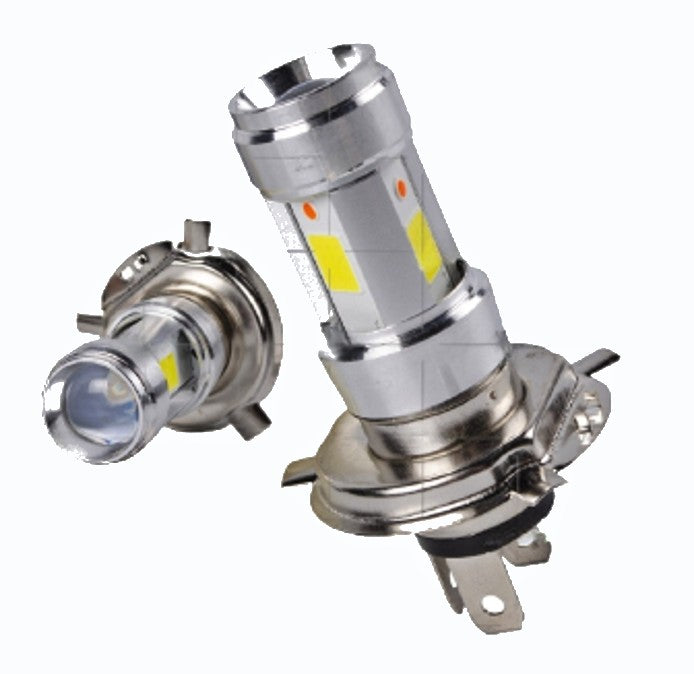 Bombillo LED H4 Revo Tipo Original 12W 1200 Lumens AC-DC 9-80V con Piloto Azul para Carro y Moto