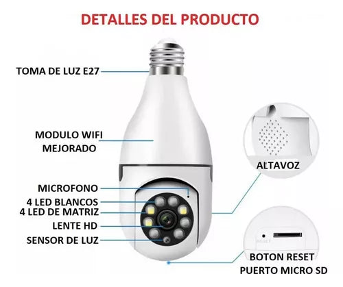 CAMARA BOMBILLO 360 grados alta seguridad