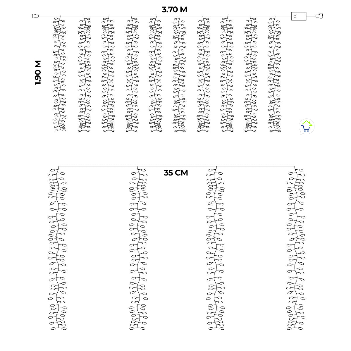 Cortina de Luces LED Navideñas 3.70 x 1.90 Metros Extensión: ¡800 LEDs, Brillo y Magia Multicolor!