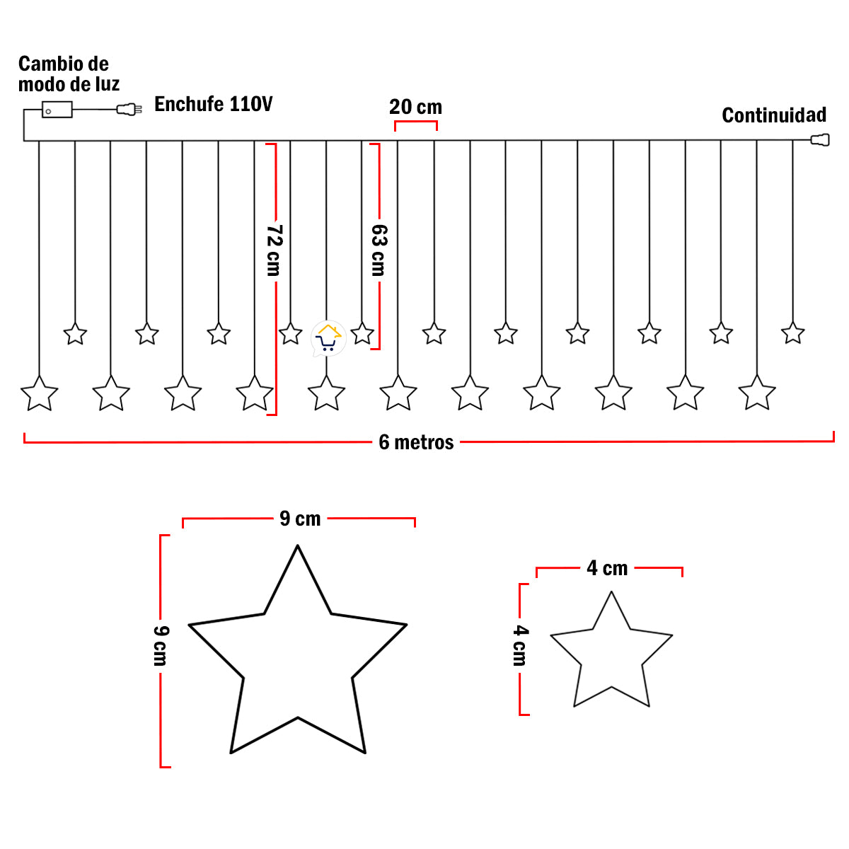 Cascada de Luces LED con Estrellas 6 Metros: ¡272 Luces Intercaladas para Decoración Navideña y Eventos!