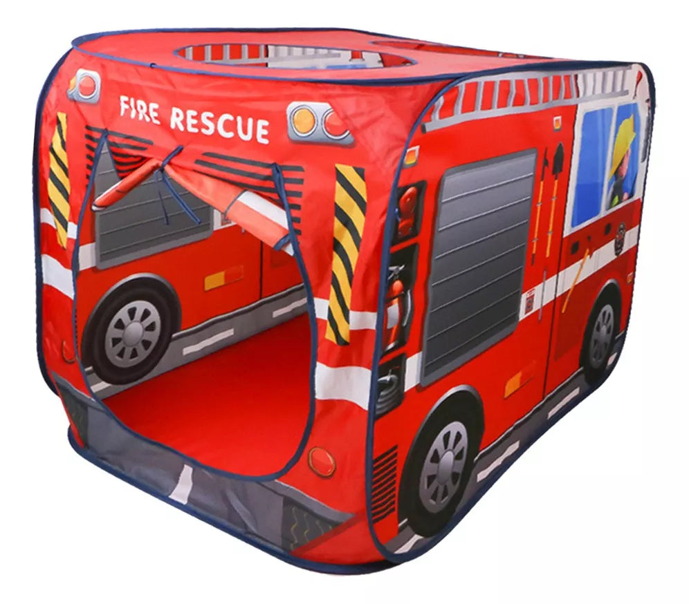 Tienda de Juego Infantil Plegable Estilo Camión de Bomberos: ¡Grande, Portátil y Fácil de Montar para Interior y Exterior!
