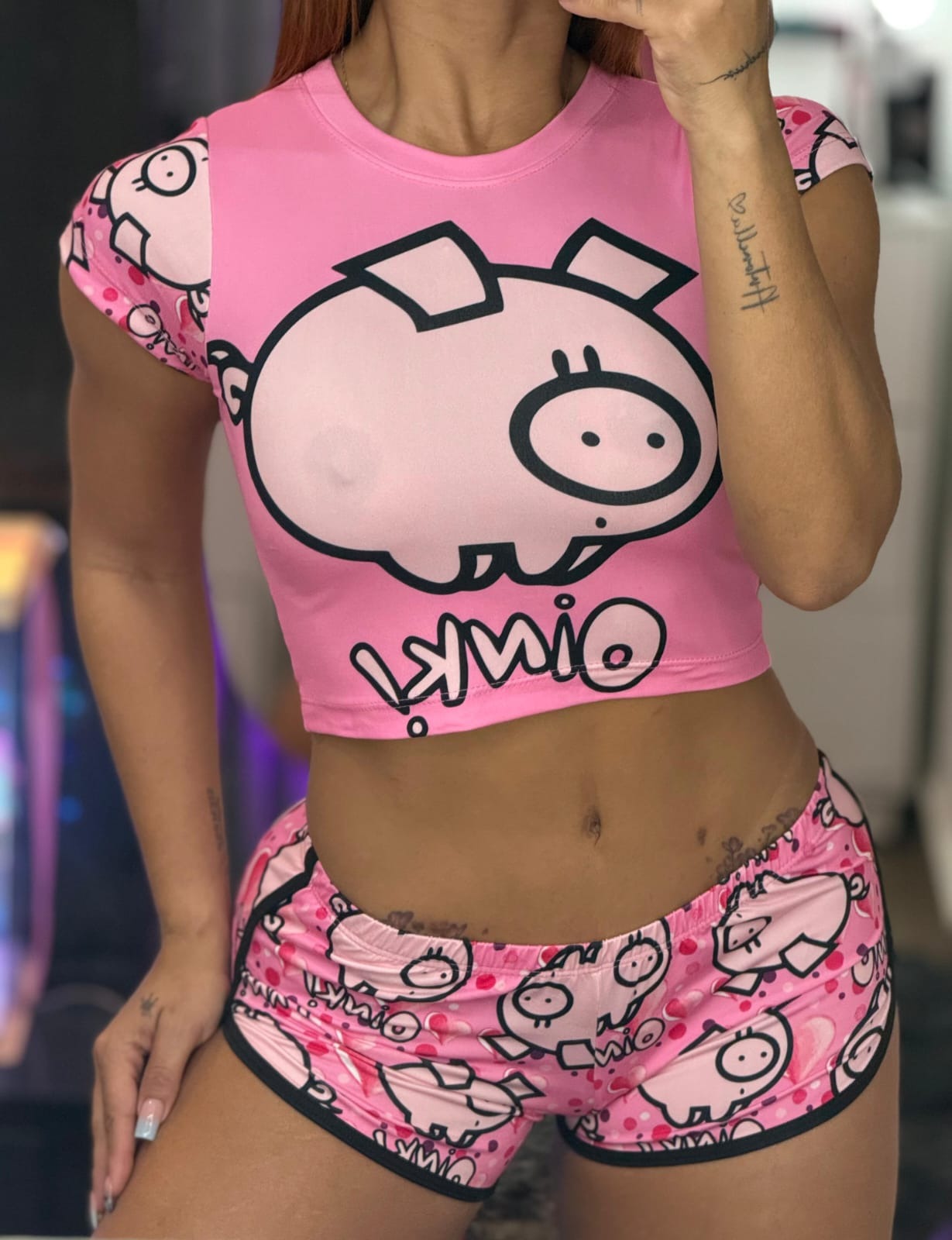 Trío Sexy: Pijama Coqueta de 3 Piezas (Blusa, Short y Tanga)