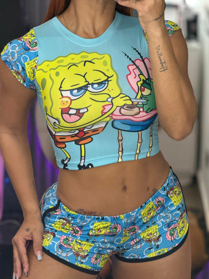 Trío Sexy: Pijama Coqueta de 3 Piezas (Blusa, Short y Tanga)