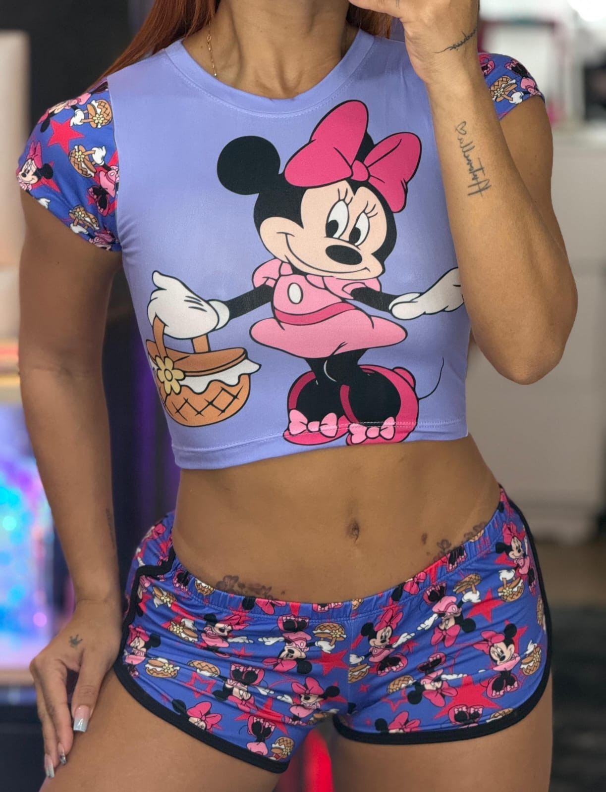 Trío Sexy: Pijama Coqueta de 3 Piezas (Blusa, Short y Tanga)