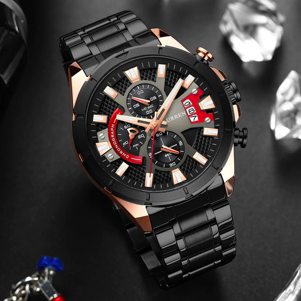 Reloj Curren 8401: Cronógrafo de Alta Gama en Acero con Tarjeta de Garantía