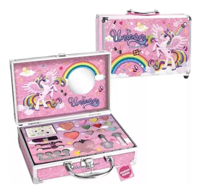 Set de Maquillaje Infantil Unicornio Lavable: No Tóxico, Seguro para la Piel, con Sombras, Labial y Esmalte