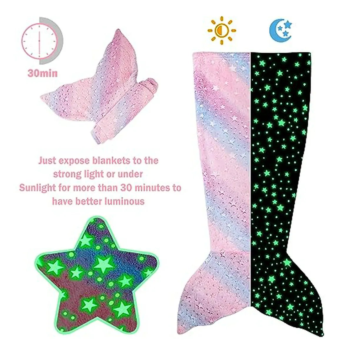 Manta Cola de Sirena para Niñas (Edición Rosa): ¡Brilla en la Oscuridad, Felpa Suave y Linterna UV Incluida!