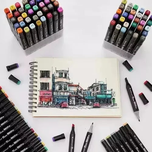 Set de 262 Marcadores de Alcohol Doble Punta: Colores Vibrantes, Secado Rápido y Portátil para Artistas y Escolares