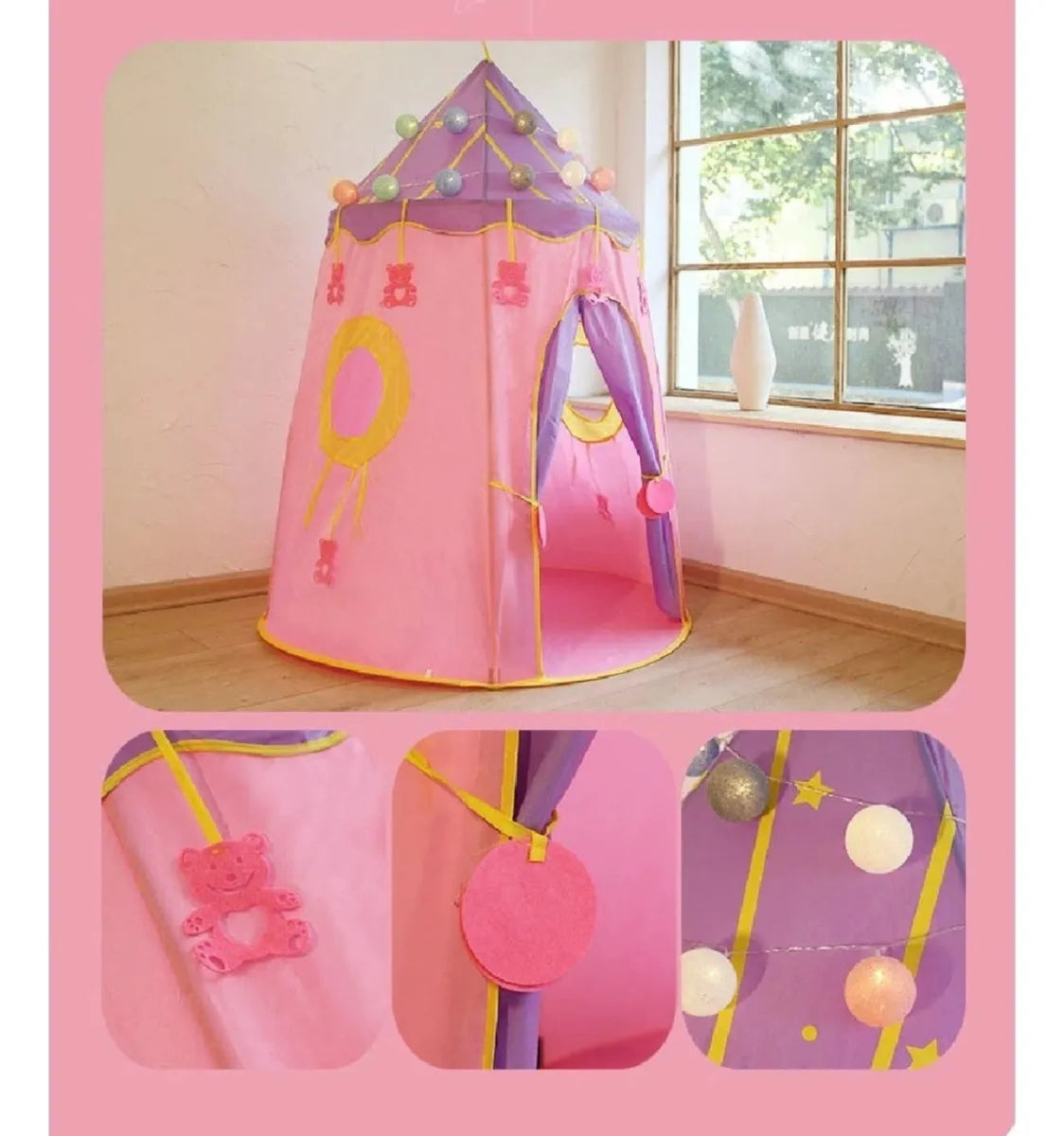 Tienda de Juegos Infantil Tipo Castillo para Niñas 110x110x145 cm: ¡Refugio Mágico, Portátil y Resistente para Interior/Exterior!