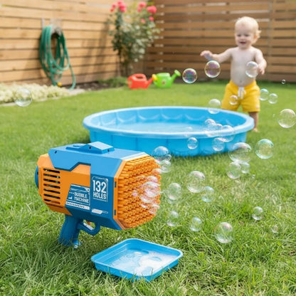 Pistola Lanzadora de Burbujas Automática de 132 Orificios: ¡Potente, Recargable y Cientos de Burbujas por Segundo!