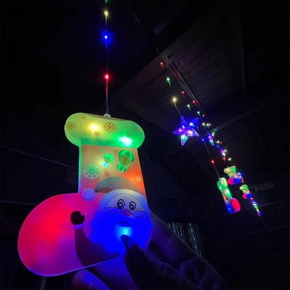 Cascada LED Navideña 3 Metros con Figuras Acrílicas: ¡100 Luces Intercaladas y 8 Modos de Iluminación!