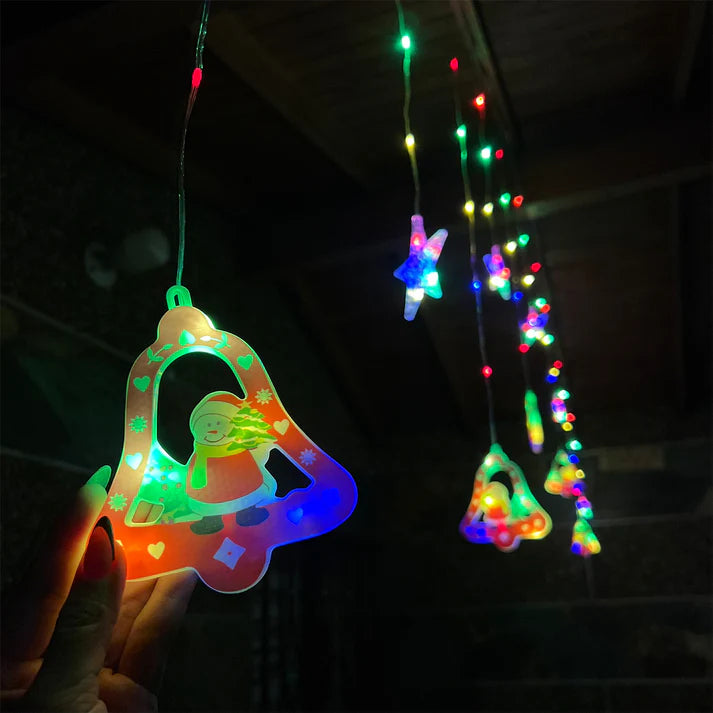 Cascada LED Navideña 3 Metros con Figuras Acrílicas: ¡100 Luces Intercaladas y 8 Modos de Iluminación!