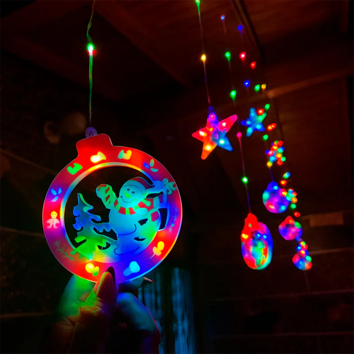 Cascada LED Navideña 3 Metros con Figuras Acrílicas: ¡100 Luces Intercaladas y 8 Modos de Iluminación!