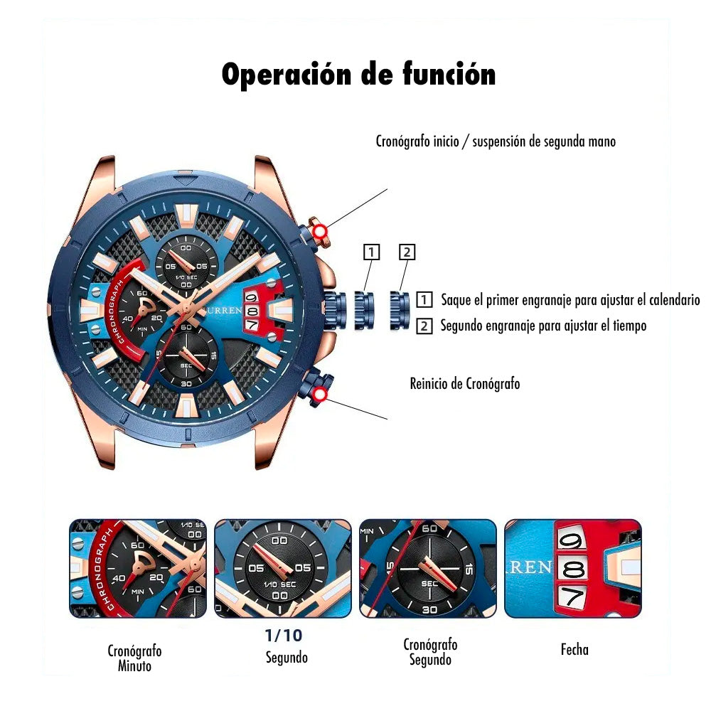 Reloj Curren 8401: Cronógrafo de Alta Gama en Acero con Tarjeta de Garantía