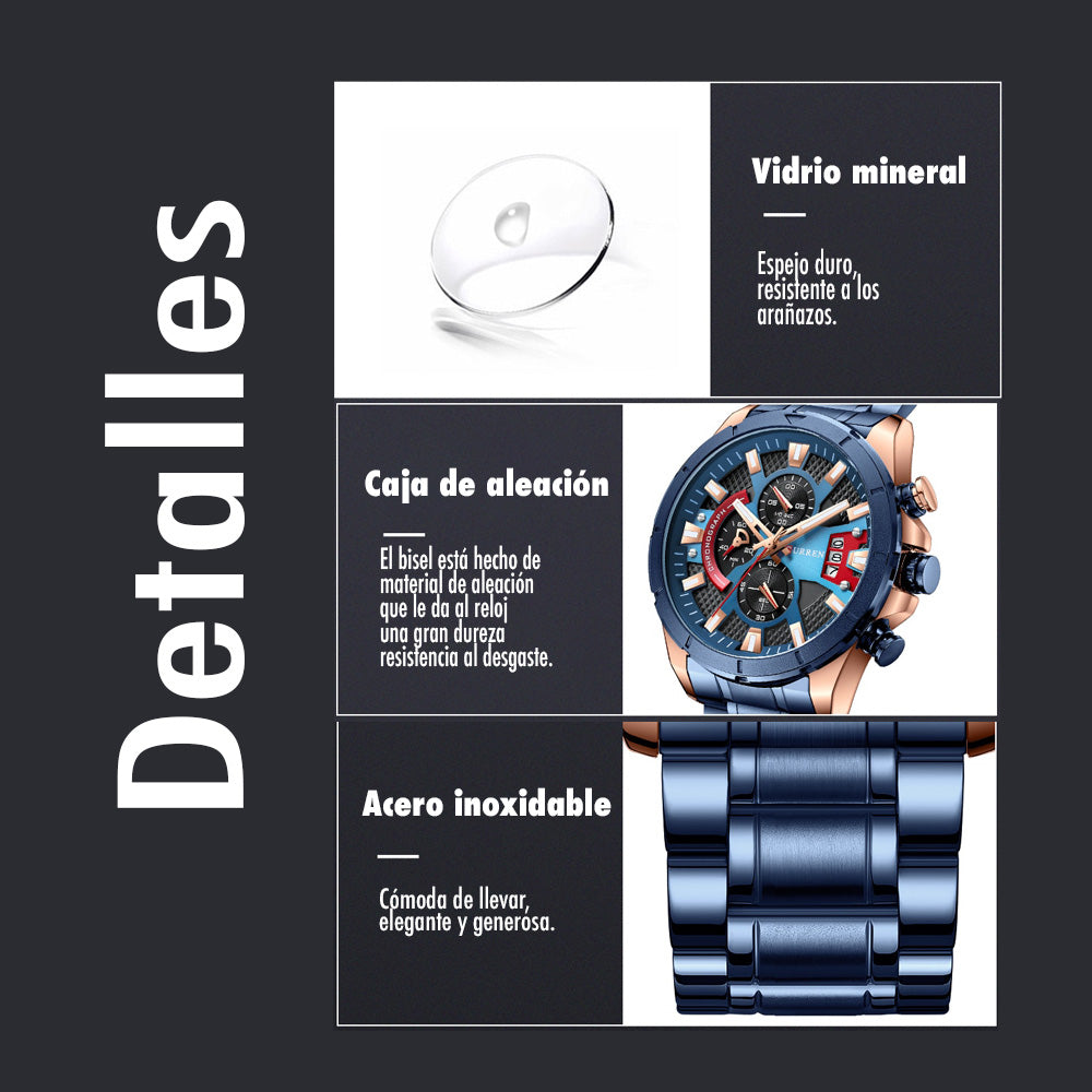 Reloj Curren 8401: Cronógrafo de Alta Gama en Acero con Tarjeta de Garantía