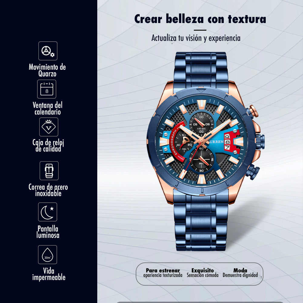 Reloj Curren 8401: Cronógrafo de Alta Gama en Acero con Tarjeta de Garantía