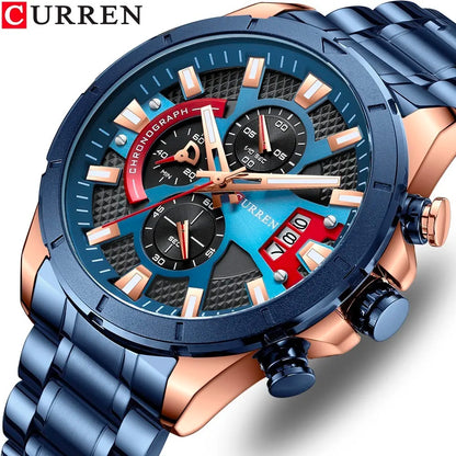 Reloj Curren 8401: Cronógrafo de Alta Gama en Acero con Tarjeta de Garantía