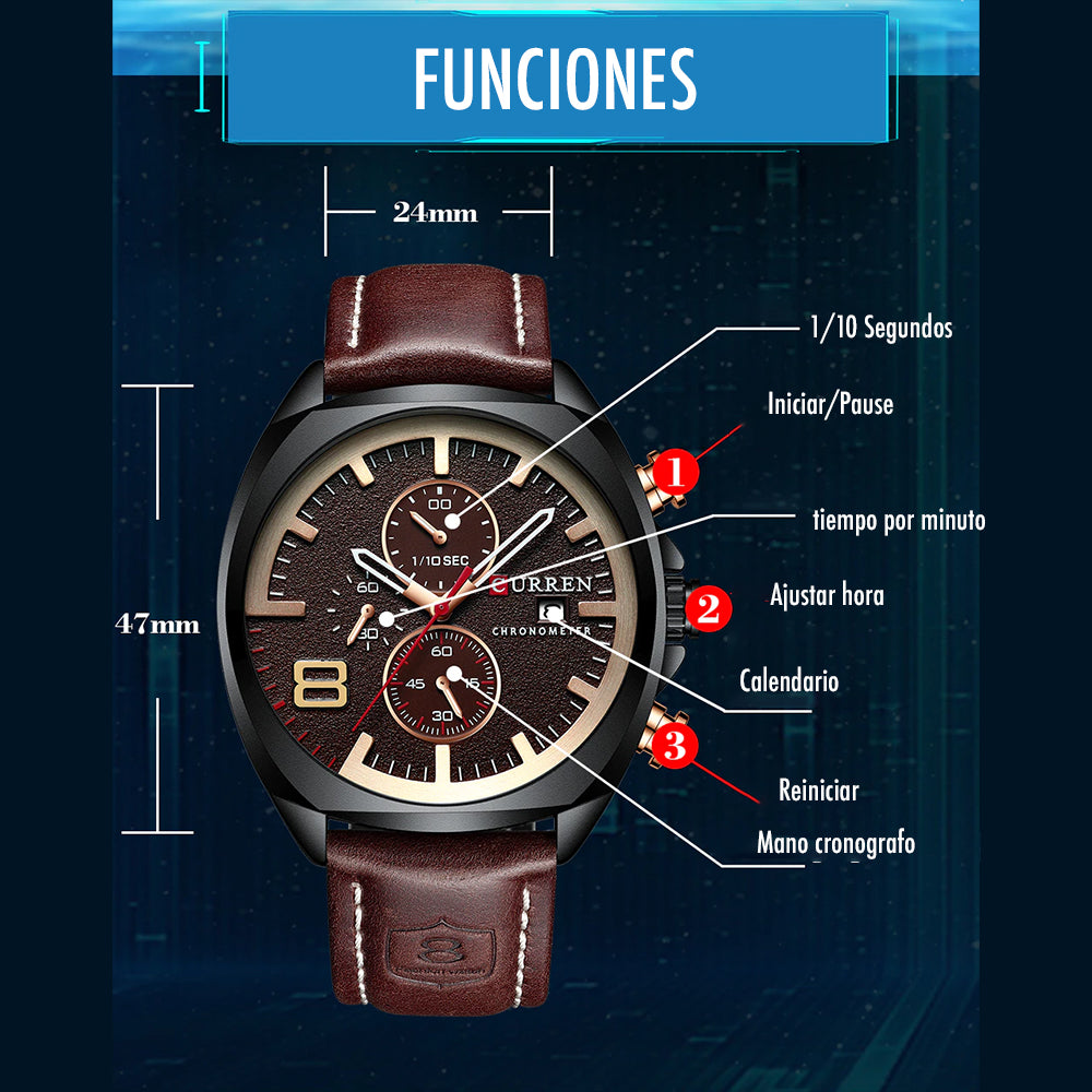 Reloj Curren 8324: Cronógrafo con Movimiento Japonés y Pulso de Cuero