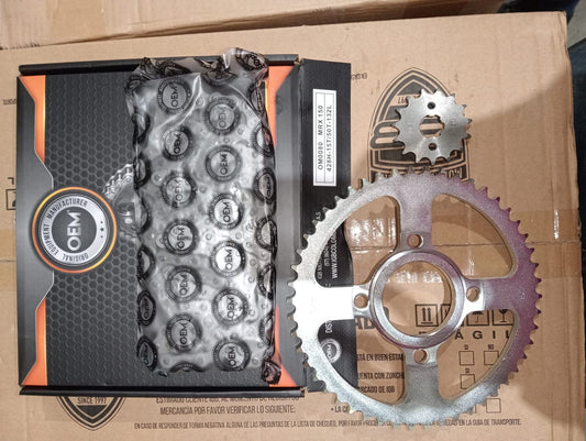 Kit de Arrastre 15x50 4 Huecos (Plano, Cadena 428H-132) para Motocicleta AKT MRX 150 - Marca OEM (Calidad Original) (Despacho 4 a 5 días hábiles)