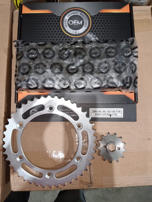 Kit de Arrastre 13x42 6 Huecos (Cadena 520H-112) para Motocicleta AKT 125 TTR, 150 TTR - Marca OEM (Calidad Original) (Despacho 4 a 5 días hábiles)