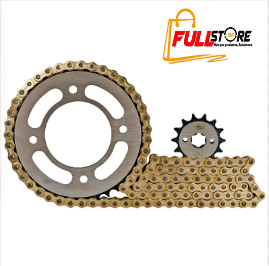 Kit de Arrastre 14x41 4 Huecos (Cadena Dorada 420H-118) para Motocicleta Honda Dream Neo 110 - Marca Revo Scorpion (Alta Resistencia) (Despacho 4 a 5 días hábiles)