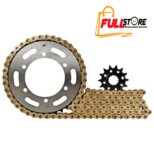Kit de Arrastre 14x43 (Cadena Dorada 520H-118) para Motocicleta Yamaha R3, MT03 - Marca Revo Scorpion (Alta Resistencia) (Despacho 4 a 5 días hábiles)