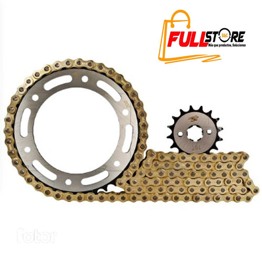 Kit de Arrastre 16x48 (Cadena Dorada 428H-132) para Motocicleta Honda XRE 190 - ABS - Marca Revo Scorpion (Alta Resistencia) (Despacho 4 a 5 días hábiles)