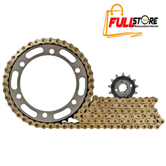 Kit de Arrastre 13x39 (Cadena Dorada 520H-110) para Motocicleta Honda XRE 300 - ABS - Marca Revo Scorpion (Alta Resistencia) (Despacho 4 a 5 días hábiles)