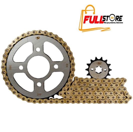 Kit de Arrastre 14x44 4 Huecos (Cadena Dorada 428H-124) para Motocicleta Honda CB 1 PRO 125 - Marca Revo Scorpion (Alta Resistencia) (Despacho 4 a 5 días hábiles)