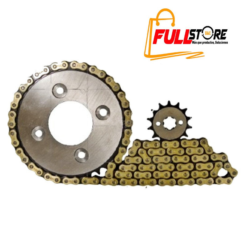 Kit de Arrastre 14x38 (Cadena Dorada 428H-104) para Motocicleta Honda C100 Wave - Marca Revo Scorpion (Alta Resistencia) (Despacho 4 a 5 días hábiles)