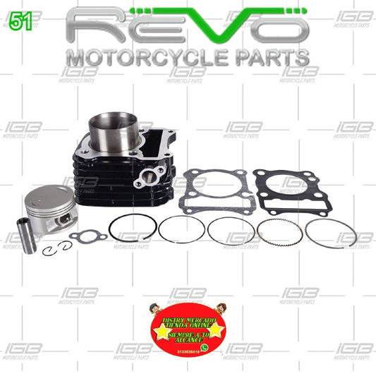 Cilindro Completo Negro para Motocicleta Suzuki GN 125 Euro II, GN 125 Nova - Marca REVO (Tipo Original) (Despacho 4 a 5 días hábiles)