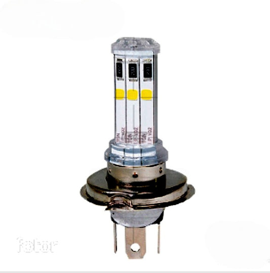 Bombillo LED H4 Triceta Revo Tipo Original 6W 700 Lumens AC-DC 9-12V con Piloto de Colores para Carro y Moto